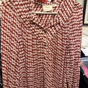 Anthropologie Red and White Patterned Blouse